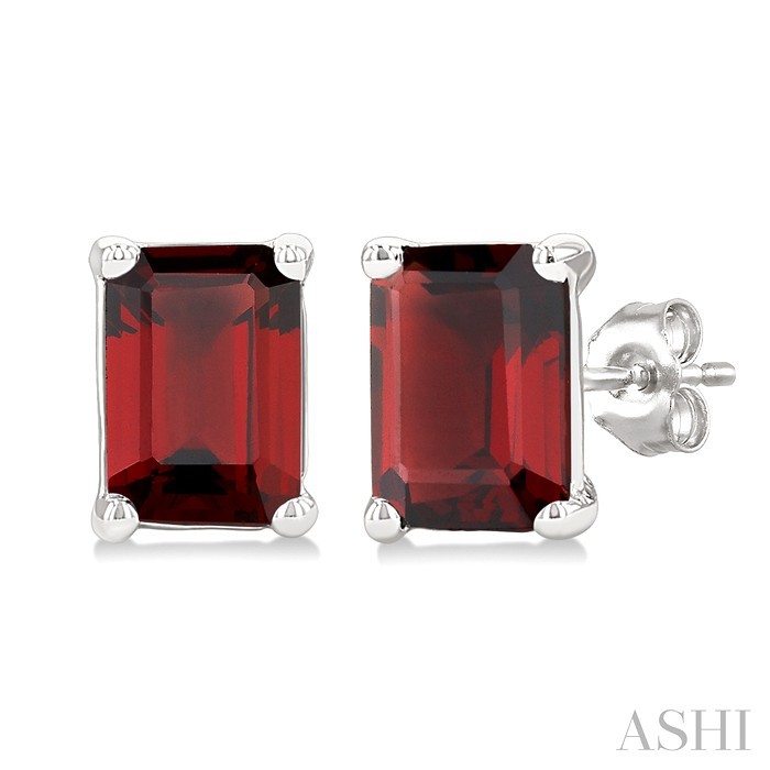 Emerald Shape Gemstone Stud Earrings