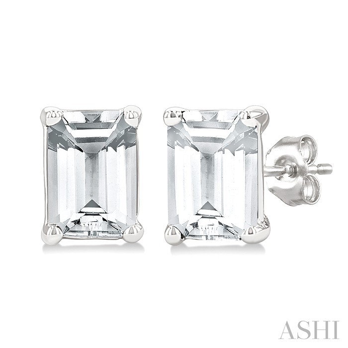 Emerald Shape Gemstone Stud Earrings