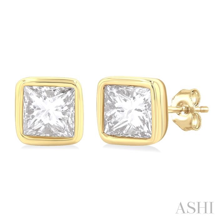 Princess Shape Bezel Set Petite Diamond Fashion Stud Earrings Princess Shape Bezel Set Petite Diamond Fashion Stud Earrings