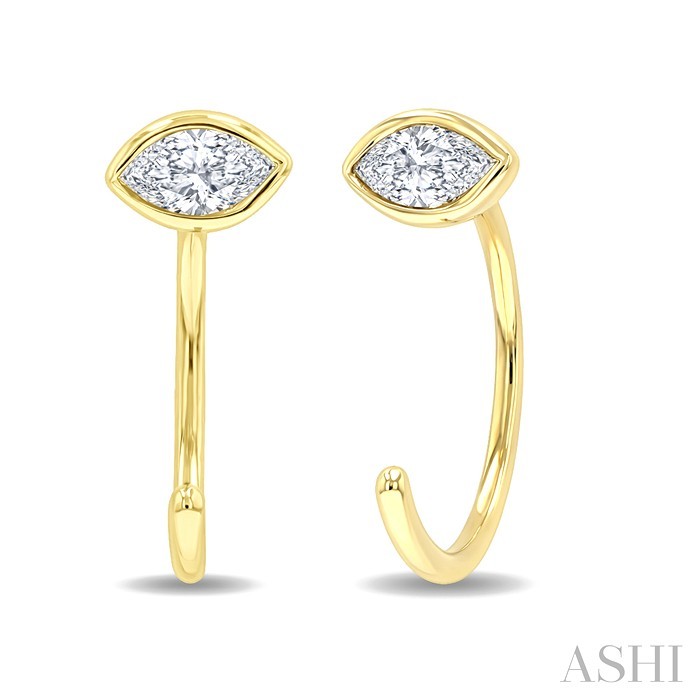Marquise Shape Bezel Set Petite Diamond Huggie Earrings