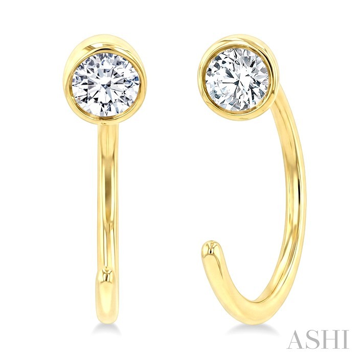 Round Bezel Set Petite Diamond Huggie Earrings