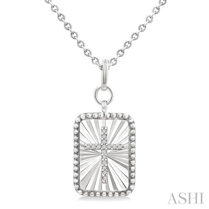 Silver Rectangular Shape Cross Fluted Medallion Diamond Pendant Silver Rectangular Shape Cross Fluted Medallion Diamond Pendant