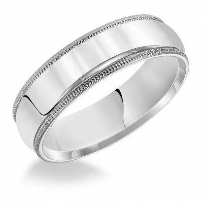 Goldman Comfort Fit Milgrain Edge Wedding Band 6mm, 14k White Gold