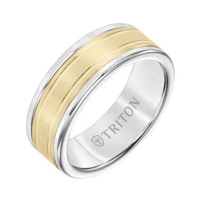 Triton  White Tungsten Carbide(Primary) Band With 14Ky Insert - Dbl Engraved - Sz 10