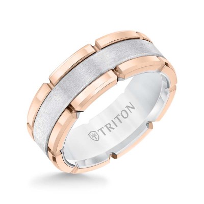 Tt Rose/Wh Tungsten Carbide 8MM Comfort Fit Flat Band - Sz 10
