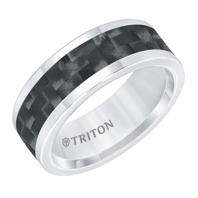 Tungsten Carbide 8MM Comfort Fit White With Black Center-Sz 10