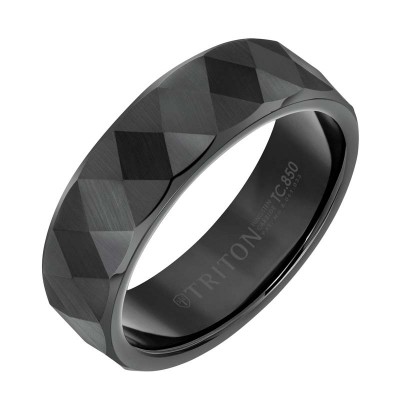 Triton 7MM Black Tungsten Carbide Engraved Band - Sz 10