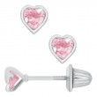 SS KK 4X4 PINK CZ HEART STUD EARRINGS-1