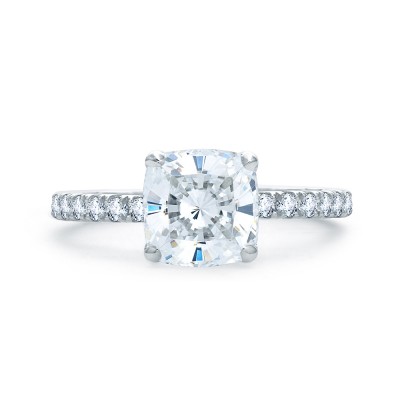 14K White Gold 0.48Ctw Semi Mount With 1.50Ct Cushion Head.