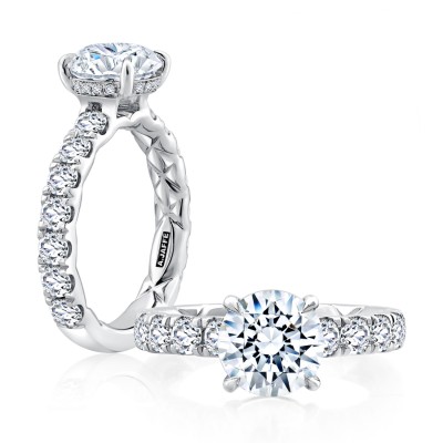 Modern Round Center Diamond Engagement Ring with A.JAFFE Quilts™ Interior