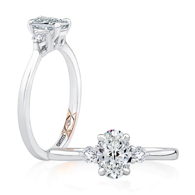 Three Stone Oval Cut Engagement Ring With Round Side Diamonds