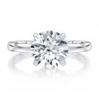 Four Claw Prongs Solitaire Round Diamond Center Engagement Ring with A.JAFFE Quilts™Interior-2