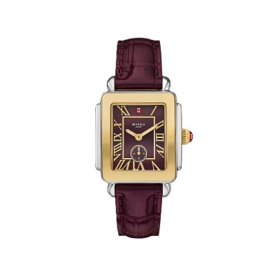 Deco Sport Mid Gold-Plated Dark Cherry Leather Watch