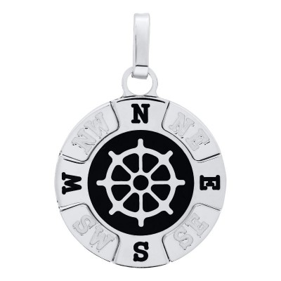 SS Compass Silver W/ Ships Wheel Pendant SS Compass Silver W/ Ships Wheel Pendant