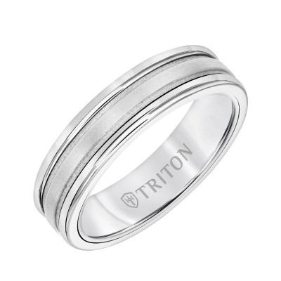 Triton  White Tungsten Carbide (Primary)/14Kw Insert Step Edge Band - Sz 10