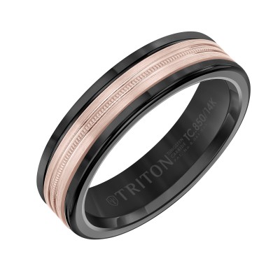Triton  Black Tungsten Carbide (Primary) Band/14Kr Insert Center Milgrain - Sz 10