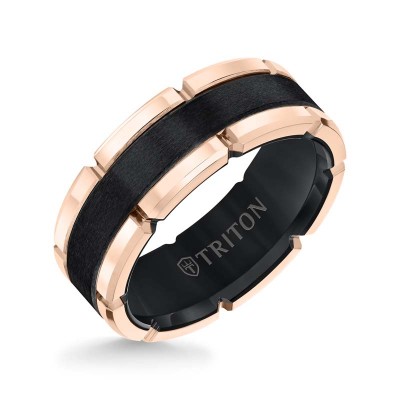Tt Black/Rose Tungsten Carbide 8MM Flat Comfort Fit Band - Sz 10