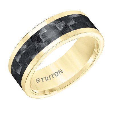 Tungsten Carbide 8MM Comfort Fit Yel/Black Center-Sz 10