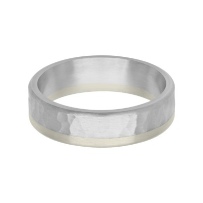 PLATINUM/18K WHITE GOLD 6MM FLAT EDGE HAMMER FUSION BAND SZ 10