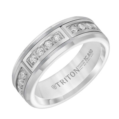 Triton White Tungsten Carbide 7MM Diamond Band With 12 Dia