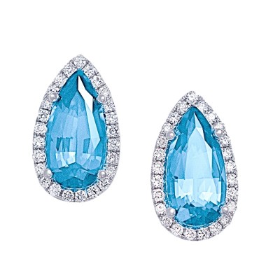 Lab-Grown Aqua Blue Spinel Halo Studs