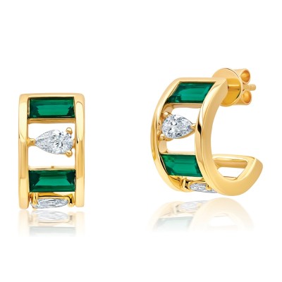 Lab-Grown Emerald & Diamond Huggie Earrings