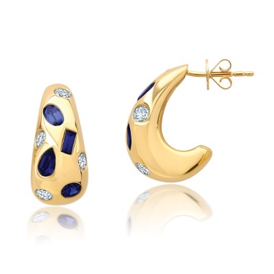 Lab-Grown Sapphire & Diamond Hoop Earrings