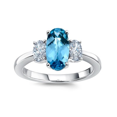 Lab-Grown Aqua Blue Spinel Three-Stone Ring