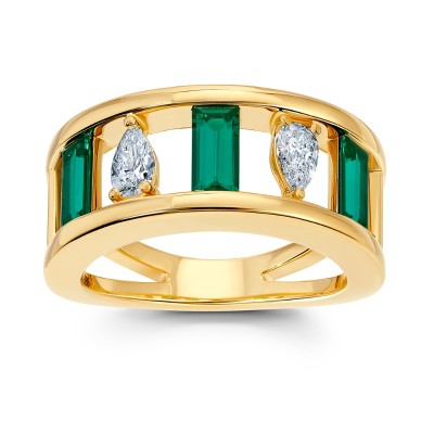 Lab-Grown Emerald & Diamond Ring