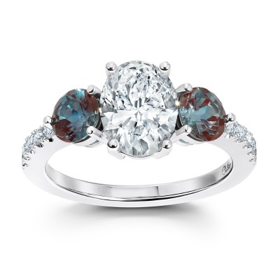 Lab-Grown Diamond & Alexandrite Three-Stone Ring