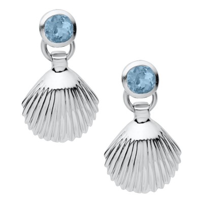 SS BLUE TOPAZ SM SCALLOP EARRINGS