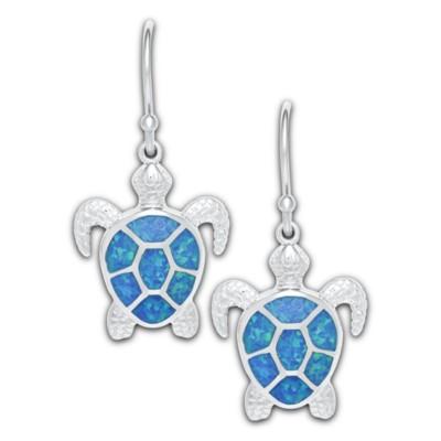 SS SEATURTLE W/SYN OPAL EARRINGS
