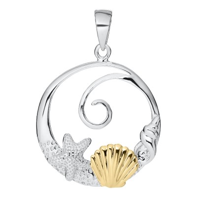 SS/14K Yellow Gold Sealife Pendant