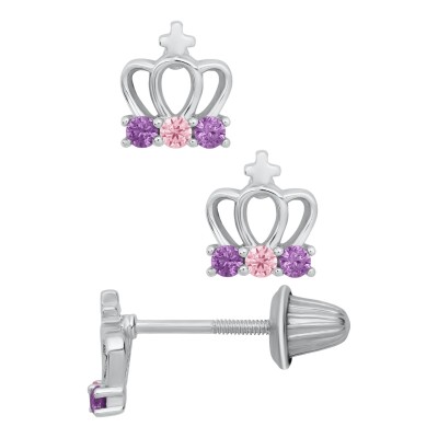 KK SS CROWN W/ COLOR CZ EARRINGS