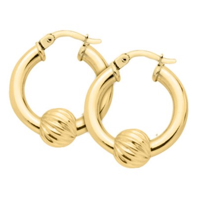 14K Yellow Gold Cape Cod 20mm Swirl Bead Hoop Earrings