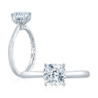 Peek-A-Boo Pave Profile Cushion Center Diamond Quilted Engagement Ring