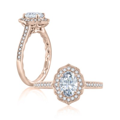 Floral Inspired Milgrain Halo Oval Diamond Engagement Ring