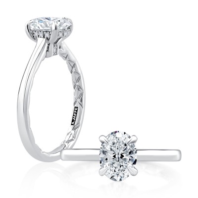 Hidden Halo Oval Cut Diamond Solitaire Engagement Ring with Quilted Interior