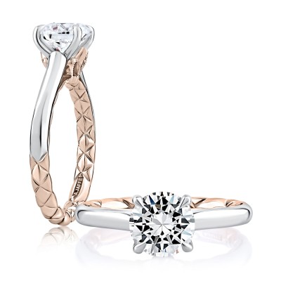 Elegant Two Tone Round Cut Solitaire Diamond Engagement Ring with Quilted Interior