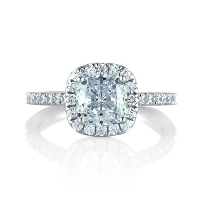 14K White Gold 0.45Ctw Semi Mount With 1.50Ct Cushion Head.