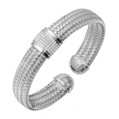Sterling Silver "Lauren" Cz 12Mm Woven Brac/Rhodium Fin