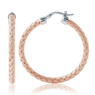 Sterling Silver/18Krg Finish/Rhodium. Woven "Milan" 35Mm Hoop Earrings