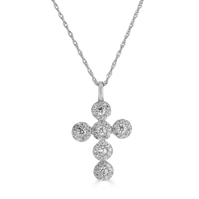 Sachs Signature 14KW 18" .30Tw Round H-I/I1 Diamond Halo Cross Necklace