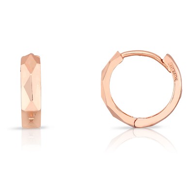 14K Rose Faceted Huggie Hoops