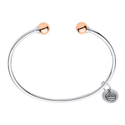 SS/14K Rose Gold Double Ball Cuff 6.5