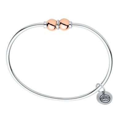 SS/14K Rose Gold Double Ball Bracelet 6.5