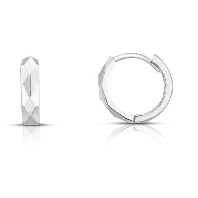 14K White Faceted Huggie Hoops