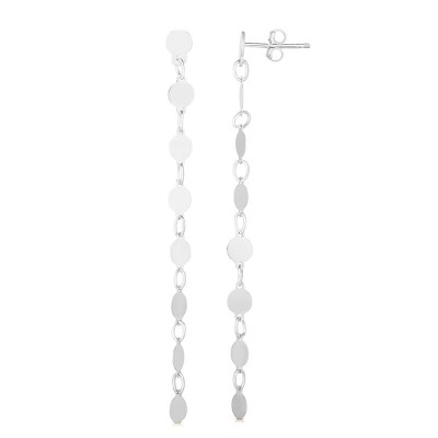 14K White Gold Round Mirror Chain Earring