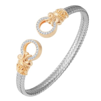 Cg Sterling Silver/18Ky Finish "Vicentini" Cuff Rhod  W/ .44 Ctw Created Sapphires