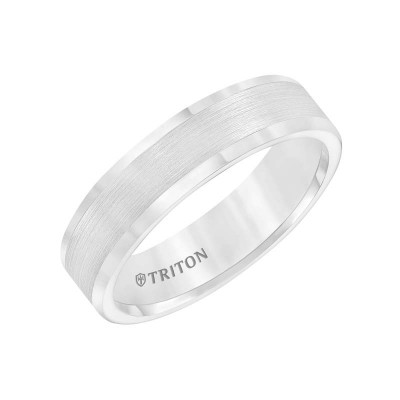 Triton  Gts 6MM Comfort Fit White Tungsten Carbide Flat With Brushed Satin Center-Sz 10